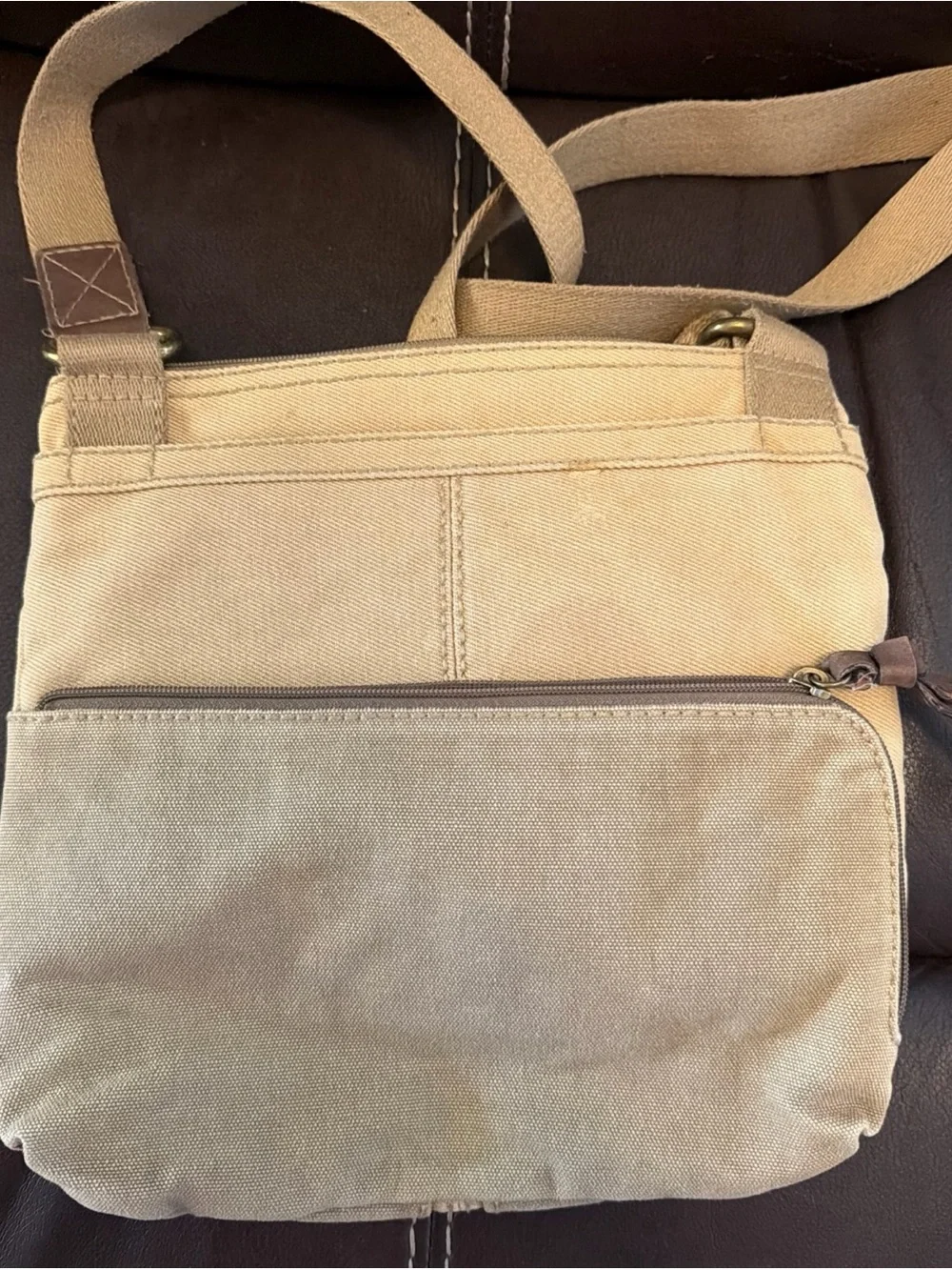 Fossil Men's Canvas Crossbody Messenger Bag in Tan Adjustable Strap